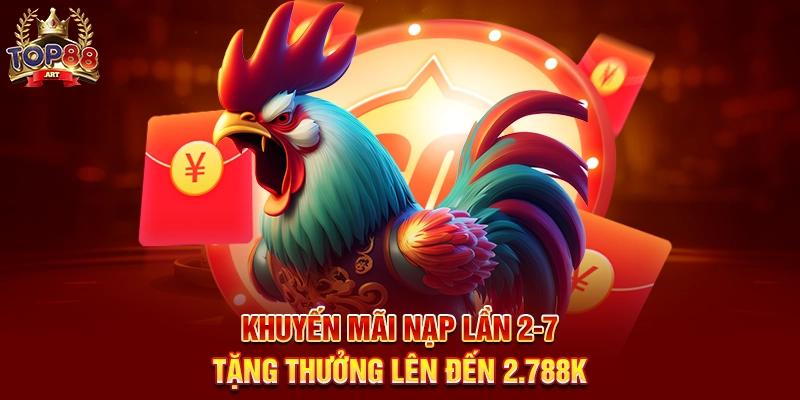 Khuyến Mãi Đá Gà Top88 Những Ưu Đãi Hấp Dẫn Tăng Cơ Hội Thắng Lớn Năm 2025 Khuyến Mãi Nạp Lần 2-7 Tặng Thưởng Lên Đến 2.788K